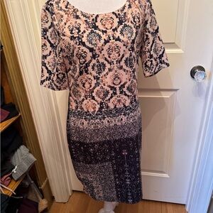 ANTONIO MELANI Blue and Pink Tiered Ruffled Sheath Dress